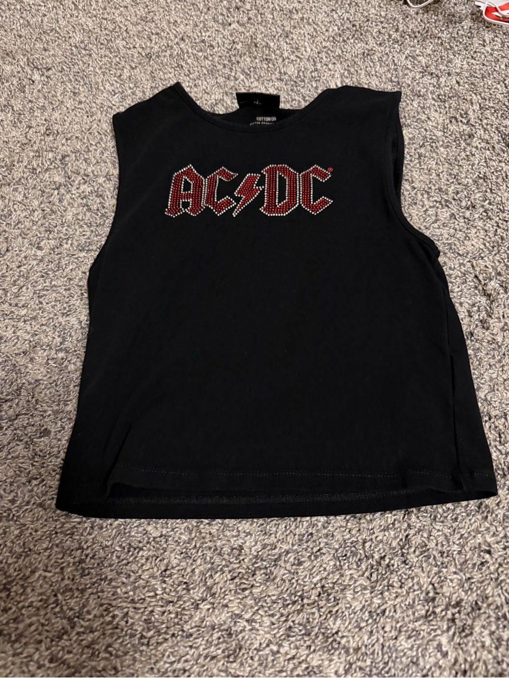 Cotton On Black Tank Top with Red Rhinestone AC/DC Logo